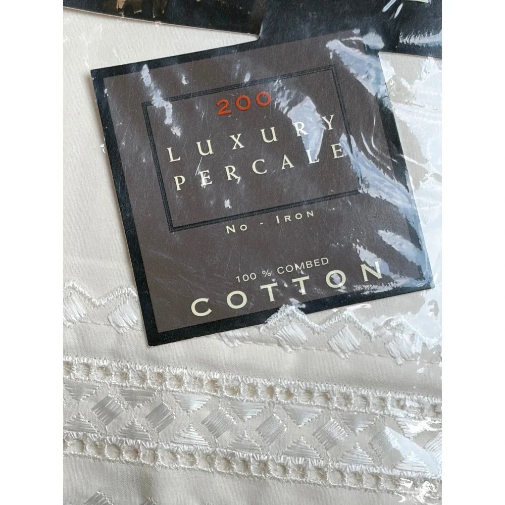 Martex Lace Ecru Twin Sheet Set 200 TC Luxury Percale 100% Cotton Vintage